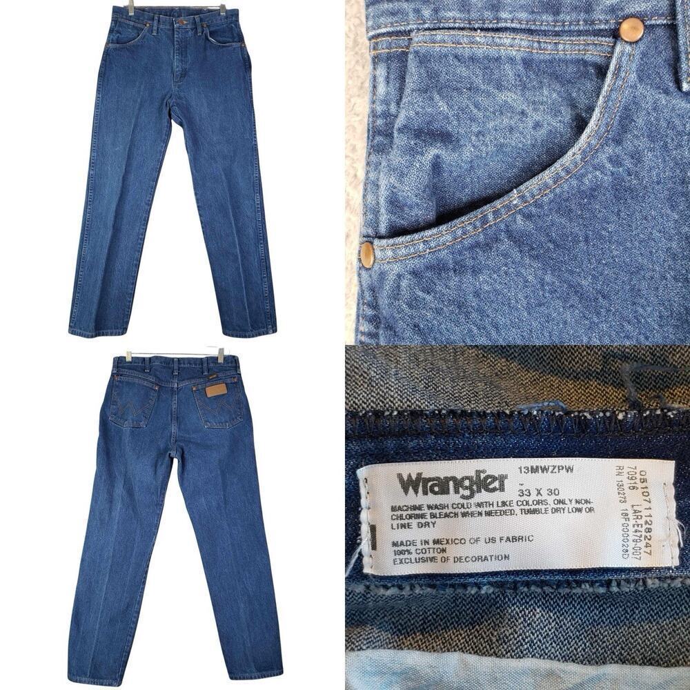 Wrangler Jeans Men’s Size 33x30 Straight Leg Blue Medium Wash Cotton Vintage